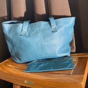NWT Prague Leather Tote with matching leather makeup case